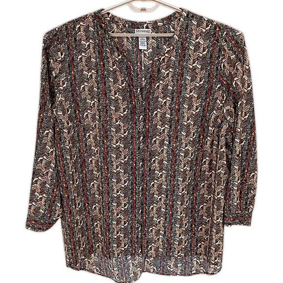 Catherines Top Plus Size 3X Button Up Bohemian Boho Chic Tribal Ethnic Flowy - Picture 2 of 16